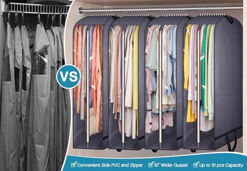 KIMBORA 10" Gusseted Clear Garment Bags for Hanging Clothes Storage, 43" Suit Bags for Closet Storage with Handles, Garment Covers for Coats, Jackets, Sweaters (4 Packs, Grey) - Image 5