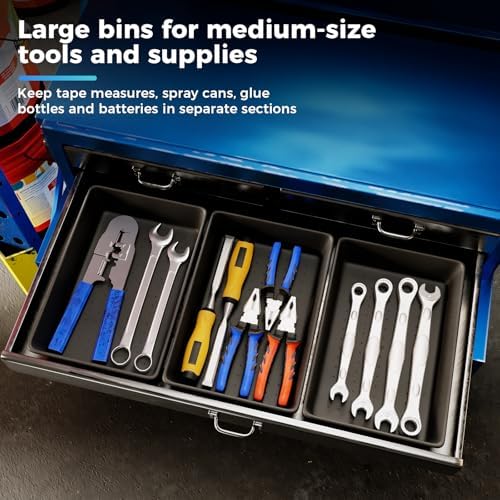 6 Large Tool Box Organizer Trays with EVA Non-Slip Pads, L-Size Desk Drawer Organizer Bins for Garage Tools, Toolbox Storage Trays for Rolling Tool Chest, Desk, Kitchen and Cabinet (L_6PCS_Black) - Image 6