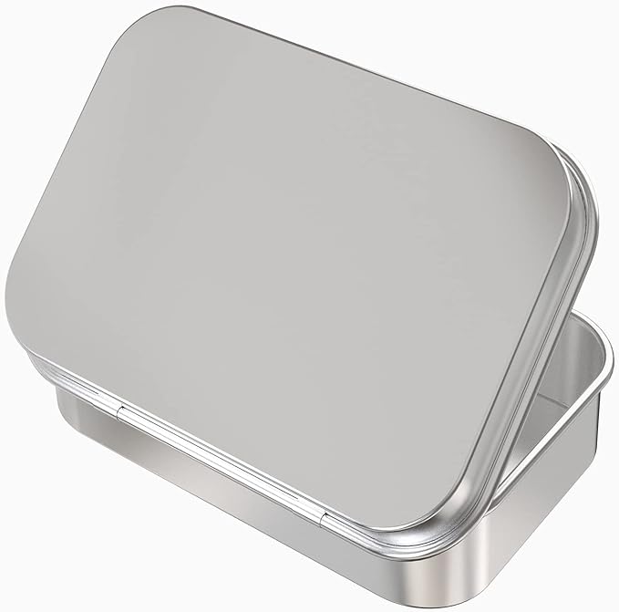 Hulless 2 Pcs Metal Hinged Tin Box Container Mini Portable Small Storage Container Kit Tin Box Container, Home Storage 4.5x3.3x0.9 inch, Silver