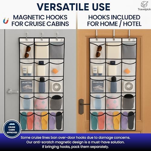 Cruise Ship Magnetic Door Organizer, Over The Door Organizer For Cruise Cabins, Magnetic Shoe Rack - 3 Strong Anti-Scratch Magnets - 15 Large Durable Pockets To Store Cruise Essentials 2026 - Image 2