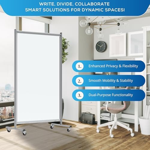 FSE 373-MD4072W Mobile Magnetic Whiteboard Room Divider, 75" Tall Double-Sided Board, Sound Proof Partition Wall Divider with Locking Casters, Steel Frame, Ghost-Resistant Surface, White/Silver - Image 7