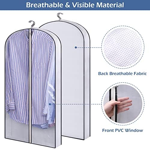 SLEEPING LAMB 40" Clear Garment Bags for Hanging Clothes Storage 4" Gusseted Suit Bags for Closet Storage Coat Cover for Shirts, Sweaters, Jackets (5 Packs) - Image 3