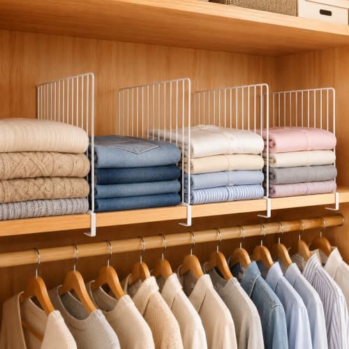 Baluue Shelf Dividers for Closet Organization, Clip On Shelving Separators for Wood Shelves Purse Organizer for Closets Sweater Clothing and Linen Storage 20 X 11. 8 Inch - Image 4