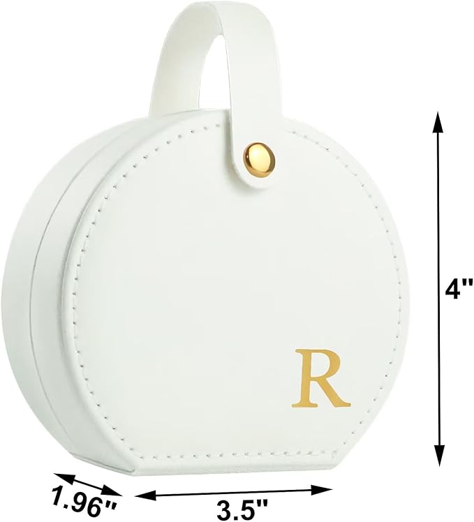 Travel Jewelry Case, Elegant Half-Moon Design with Golden Accents, Detachable Handle, White Personalized Accessory Organizer, Fashion-Forward Gift for Women and Teens(R)