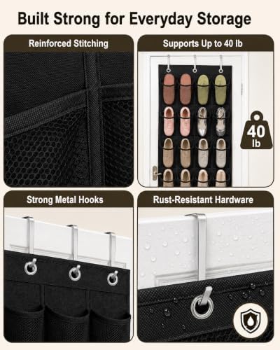 Over The Door Shoe Organizer with 24 Large Breathable Mesh Pockets - Image 3