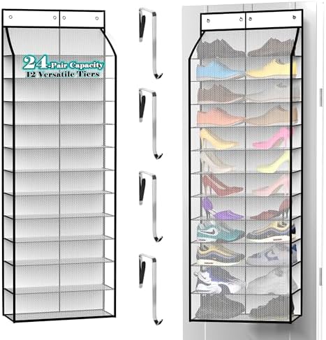 Kotkn 24-Pair Over Door Shoe Organizer for Family & Kids, Double Sided | Hanging Storage for Sneakers, Boots, Toys & Room Organization-Pearl White by Unknown