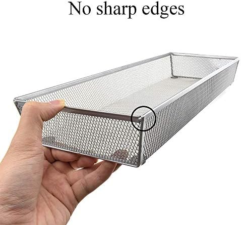 HAHIYO Stackable Mesh Tray Cup 15 x 6 x 2 inches Sturdy Container for Desk Drawer Organizer Collection for Home Office School kitchen Soft Foam Feet No Sharp Edges 1 Pack Silver - Image 6