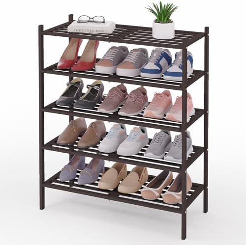 Smiry Bamboo Shoe Rack, 5 Horizontal Slats, 5 Tier - 26.8" Wide, Brown by Smiry
