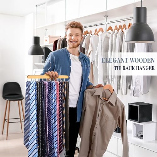 Tie Rack Hanger for Closet, Upgraded Tie Holder Organizer for Men, Wooden - Image 2