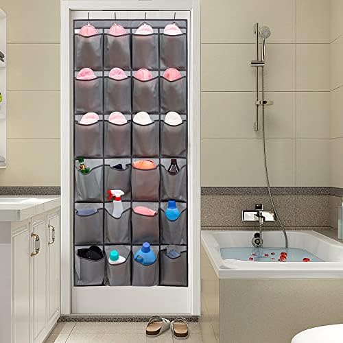 Over The Door Hanging Shoe Organizer Shoe Rack Hanger 24 Large Fabric Pockets Holder with 4 Sturdy Hooks (GREY) - Image 6