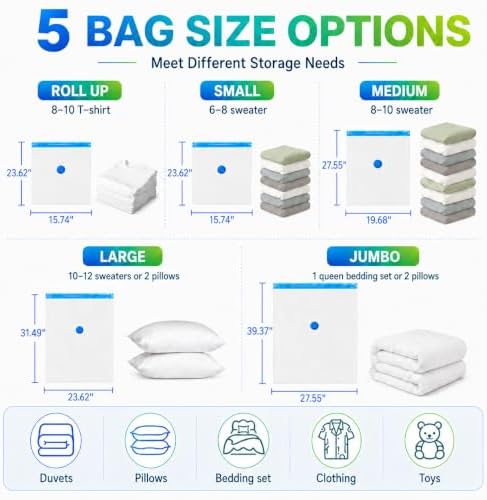 Vacuum Storage Bags,30Pack Vacuum Seal Bags with Electric Air Pump,Vacuumm Seal Bag for Clothing,Travel,Clothes,Comforters,Blankets,Pillows-6 Jumbo+6 Large+6 Medium+6 Small+6 Roll Up Space Saving Bag - Image 2