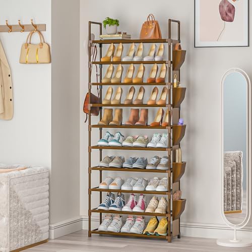 LUKYTOWER Tall Shoe Rack 10 Tier Organizer 30-35 Pairs with Hooks - Image 2