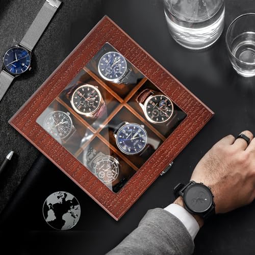 ProCase 6 Slots Lacquered Finish Wooden Watch Box for Men, Men’s Watch Organizer with Glass Top, 2-Tier Display Case for Wristwatch Storage, Valentine’s Day Gift for Him, Father’s Day Gift -Espresso - Image 3