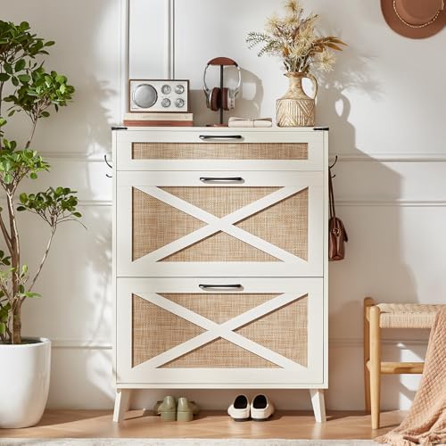 LEYAOYAO Rattan Shoe Cabinet Storage for Entryway with 2 Flip Drawers - Image 3