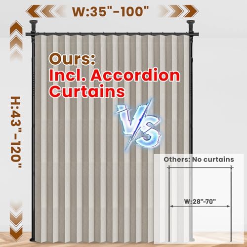 100% Blackout Room Divider Curtains Sets Cream White W100 x L84 in,1 Panel Curtain Rods No Drilling Adjustable Tension (H) 43-120×(W) 35-100 in Room Wall Divider for Apartment/Dorm - Image 2