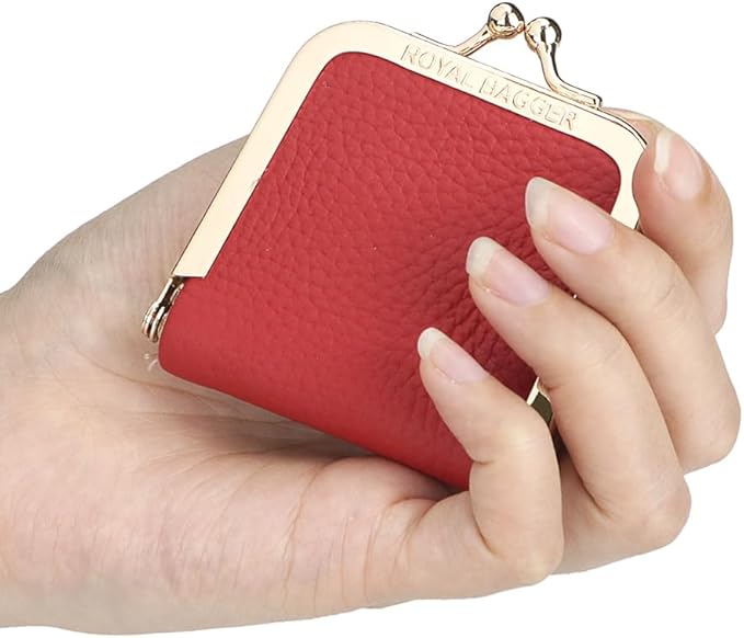 Royal Bagger Genuine Cow Leather Ultra-Slim Mini Jewelry Box, Ring & Necklace Storage, Slim Coin Purse with Kiss Lock for Women 3120 (Royal Blue)