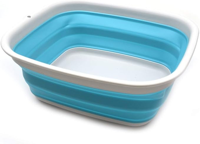 SAMMART 7.7L (2 Gallon) Collapsible Tub - Foldable Dish Tub - Portable Washing Basin - Space Saving Plastic Washtub (Bright Blue, S)