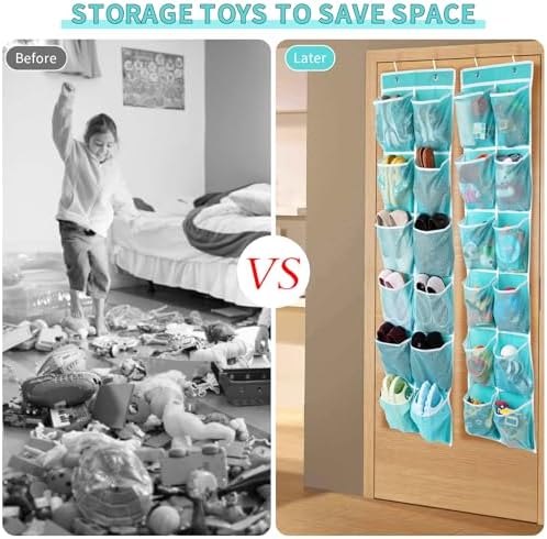 GOMAJI 2PK Over the Door 12 Large Pockets Hanging Shoe Organizer, Turquoise - Image 3