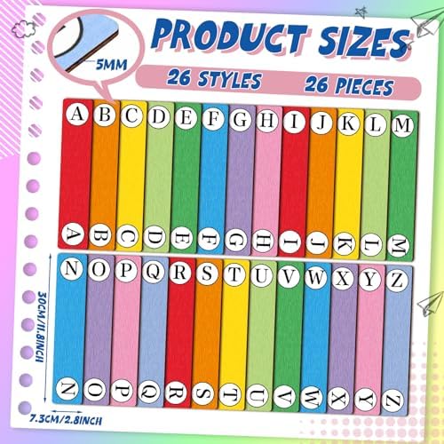 26 Pcs Colorful Alphabet Book Dividers A-Z Wooden Organizer - Image 2