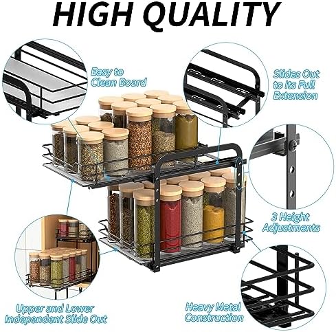BOIVSHI Spice Rack, Pull Out Spice Racks Organizer for Cabinet, Height Adjustable Heavy Duty Metal Basket for Inside Cabinets & Pantry Closet (2 Tier,7.5''Wx10.5''Dx9.5''H) - Image 4