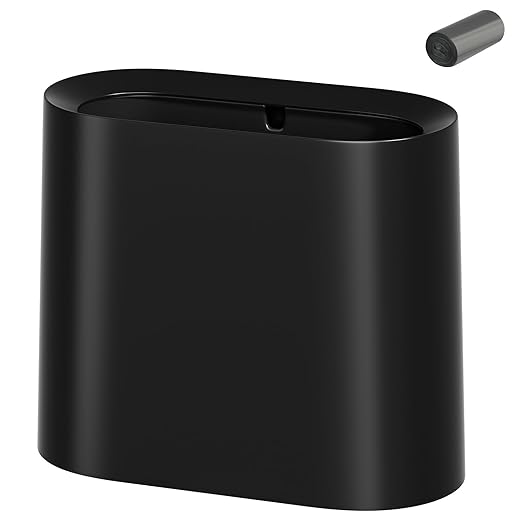 SUBEKYU 2.3 Gal Trash Can for Bathroom,Small Office Garbage Can for Kitchen,Slim Rectangular Waste Bin,Plastic,Black