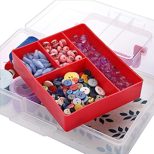 JUXYES Plastic Fishing Tackle Box Organizer with Removable Dividers, Clear Fishing Tackle Storage Boxes with Handle, 2 Layer Fishing Tackle Tray Box Lure Box, Red (Pack of 2) - Image 4