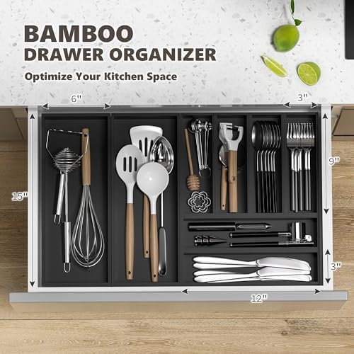 Bamboo Kitchen Drawer Organizer, 2-Pack, 6" x 3" x 2.5", Black - Image 3