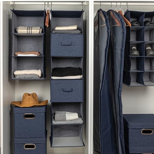 Household Essentials Hanging Cotton Blend Closet Organizer with 3 Storage Shelves, Denim - Image 7