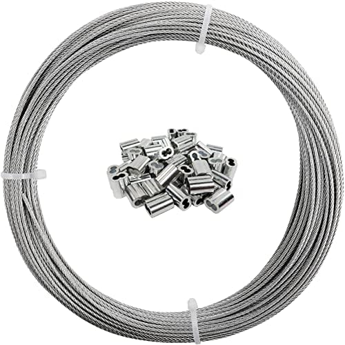 1/16 Wire Rope, 200FT 304 Stainless Steel Cable with 100Pcs Crimp Sleeves, Aircraft Grade, 7x7 Strand, 368lbs Breaking Strength, for Garden Trellis, Clothesline, Railing,Trellis by Monkemon