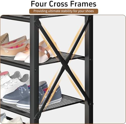 Metal Shoe Rack, 8 Tier Shoe Shelf Holds 32 Pairs, Vertical Shoe Organizer for Garage Front Door Entrance, Black - Image 7