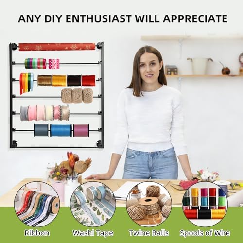 7 Tier Wall Mount Ribbon Organizer, Metal Rack for Craft Room - Image 3