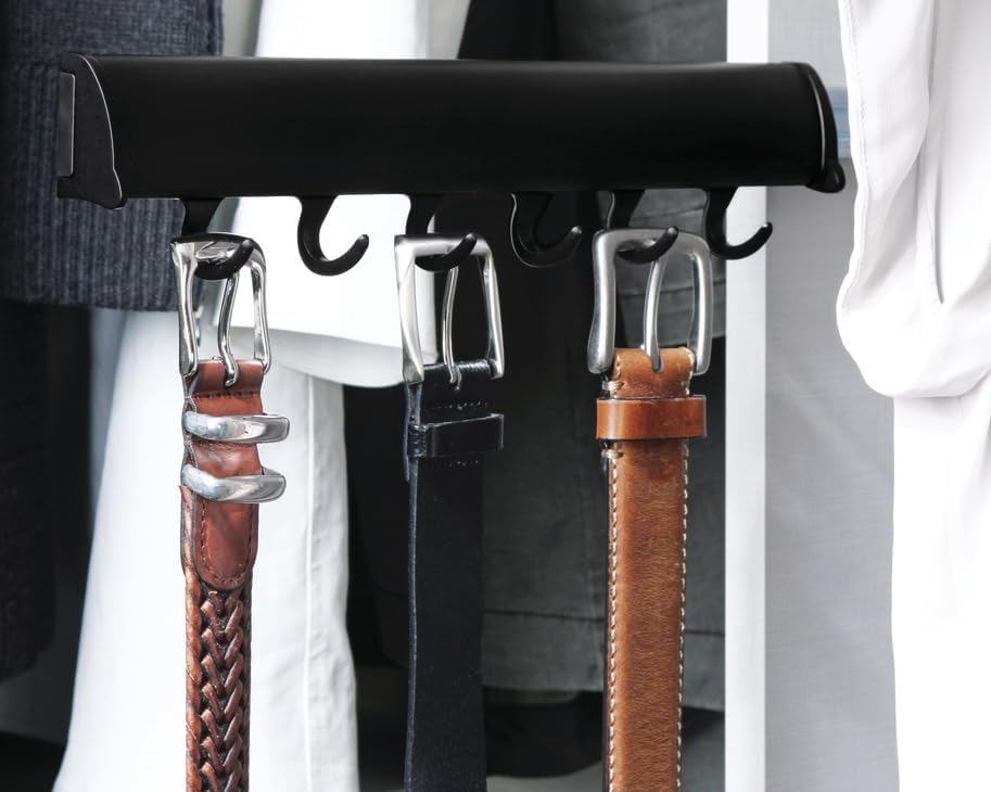 TAG Hardware Designer 5-Hook Expandable Valet Belt Rack, 11.75-Inch Extendable Wardrobe Closet Organizer Rod (Matte Black) - Image 2
