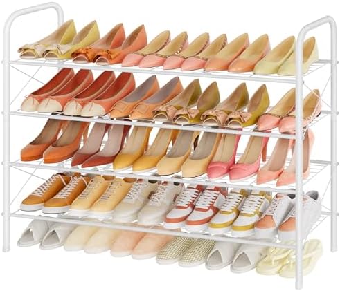 Hoctieon 4 Tier Mesh Style Shoe Rack, Entryway Shoe Shelf, Shoe Storage Organizer, Shoe Rack for Closet, Space Save for Bathroom, Garage, Hallway, Bedroom, Living Room, White by Hoctieon