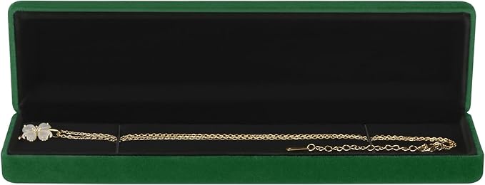 KUKUVR 2 Pieces Metal Velvet Necklace Bracelet Gift Box, Soft Lining Bracelet Pendant Long Chain Organizer Holder Display Case for Wedding Engagement Birthday Anniversary (Green)
