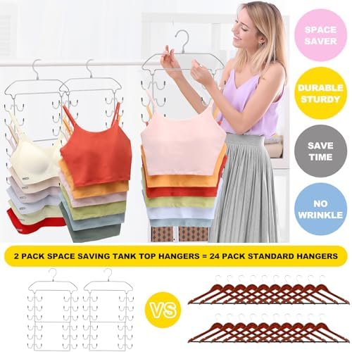 2 Pack Tank Top Hanger Space Saving, 360° Rotating Closet Organizers and Storage, 6 Tier Metal Bra Organizer with 24 Hanging Hooks, Small Space Solutions, RV Apartment College Dorm Room Essentials - Image 4