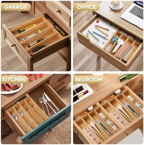Silverware Organizer, 10 Inch Utensil Organizer Kitchen Drawer Organizer Bamboo Silverware Holder Cutlery Tray Organizer in Drawer Flatware Organizer Tray(5 slots, Natural - Image 6