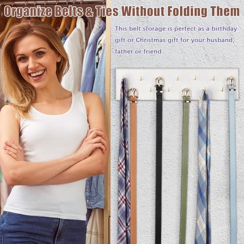 Belt Organizer, Wall Mounted Hanger for Closet, White - Image 5