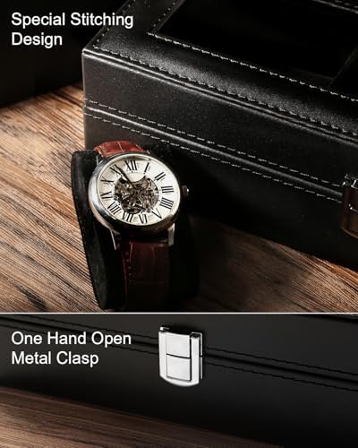 Uten Watch Box 6 Slots, Watch Case Organizer with Glass Lid, All Black - Image 6