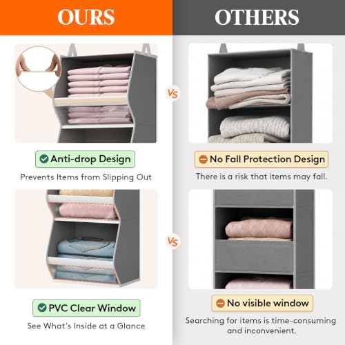 Lifewit Hanging Closet Organizer and Storage for Clothes, Gray, 2 Pack - Image 7