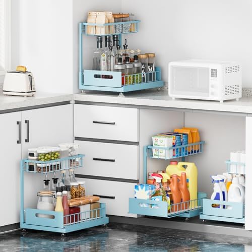 Saydear 2-Pack L-Shaped Under Sink Organizer, 2-Tier Pull-out Cabinet Rack - Image 3