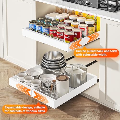 1 Pack Expandable Pull Out Cabinet Organizer,21" Deep,White - Image 3