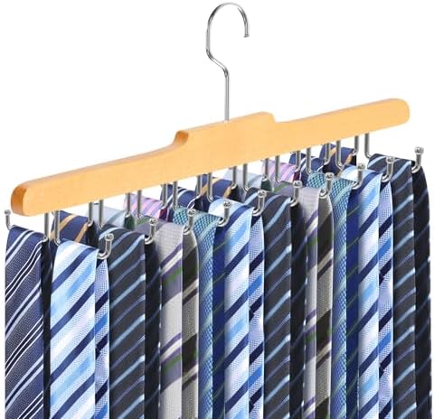 Tie Rack Hanger for Closet, Upgraded Tie Holder Organizer for Men, Wooden by Fitnice