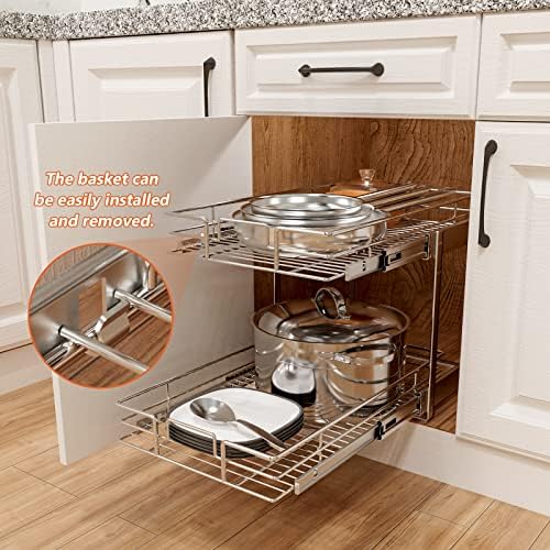 ROOMTEC Individual Pull Out Cabinet Organizer (14½" W x 21½" D), 2 Tier Spice Rack Organizer for Cabinet, Slide Out Drawer Pantry Shelf Organization and Storage for Kitchen Bathroom - Image 5