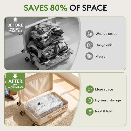 15 Packs Vacuum Bags for Travel with Rechargeable air Pump, 3 Sizes Vacuum Seal Bags for Clothing, Space-Saving Compression Storage Bags for Travel & Closet Organization - Image 4