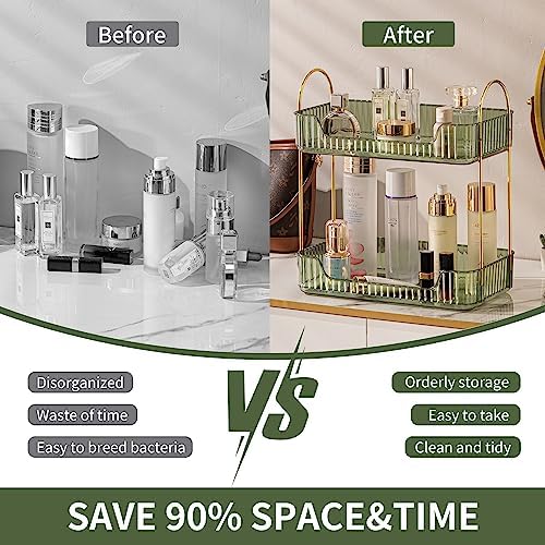 Akinbas 2 Tier Bathroom Organizer Countertop Makeup Perfume Tray Skincare Organizer for Bathroom Dresser Vanity (Green) - Image 5