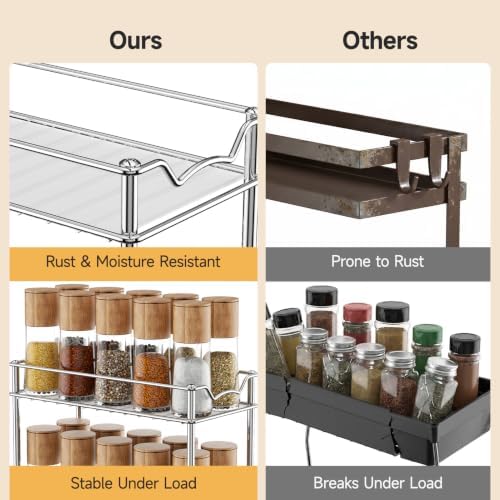 MUDEELA Pull Out Spice Rack for Inside Cabinet, 2 Tier Chrome Spice Organization for Cabinet, Vertical Sliding Out Spice Rack Organizer for Seasoning, 10.4''D×4.8''W×9.3''H - Image 4