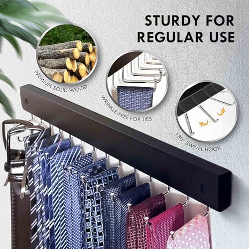 2-Pack Tie Rack Wall Mounted, Belt Hanger, Tie Organizer for Closet - Image 4