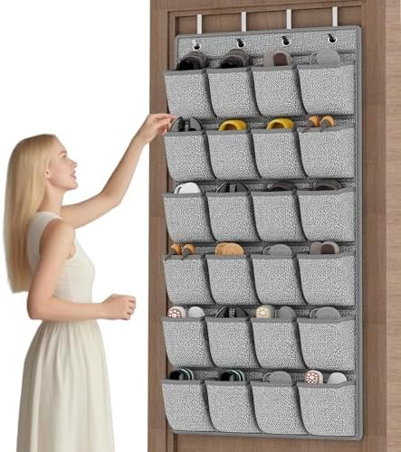 homyfort Over the Door Shoe Organizer,Hanging Shoe Rack Storage Holder with 24 Extra Large Fabric Pockets for Closet,Men Sneakers,Women High Heeled Shoes,Slippers,Grey 61.4''x22'' by homyfort