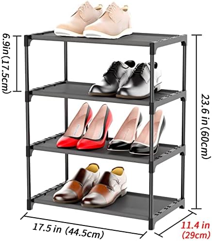 4-Tier Small Shoe Rack Space Saving Shoe Shelf Storage Organizer for Entryway Hallway Closet Bathroom Garage,Stackable Shoe Stand(Black) - Image 3