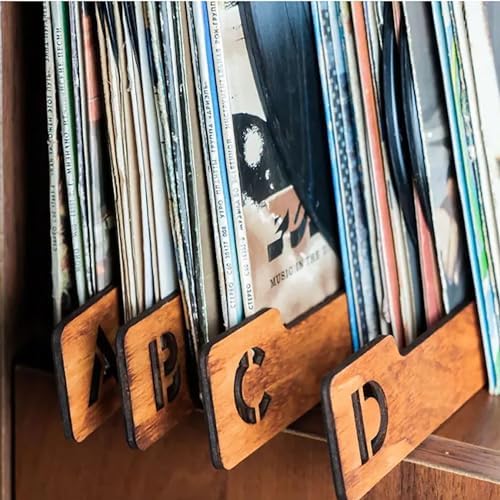 26PCS Alphabetical Wooden Vinyl Storage Dividers, 26 Record Separator Holder Dividers A-Z Fot Horizontal Vertical, Album CD DVD Media Book Shelf Holders Accessories for Music Enthusiasts Album Crate - Image 2
